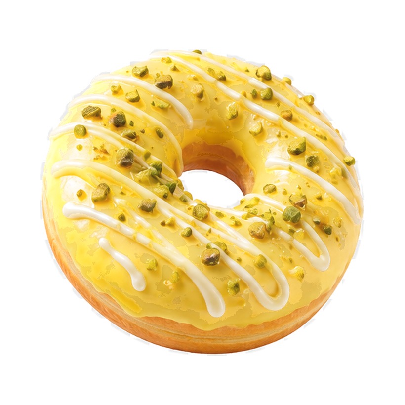 レモンアイシングにピスタチオをちらしたドーナツ